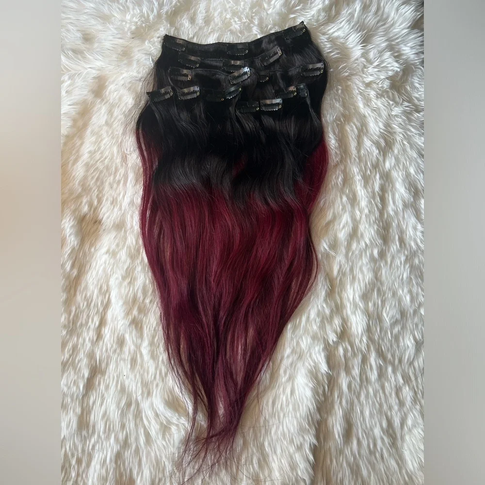 22 Inch Clip in Hair Extensions Ombre black to Burgundy